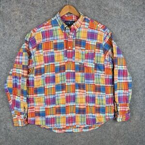 Ralph Lauren Jay Madras Popover Shirt Men Large Patchwork Colorful Preppy Summer